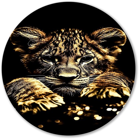 Lionceau aux détails dorés – Décoration murale lionceau rond – Impression murale ronde lionceau – Hyperréalisme – Objet mural Forex rond – Décoration murale géométrique – Cercle mural forex 90×90 cm Lionceau aux détails dorés – Décoration murale lionceau rond – Impression murale ronde lionceau – Hyperréalisme – Objet mural Forex rond – Décoration murale géométrique – Cercle mural forex 90×90 cm