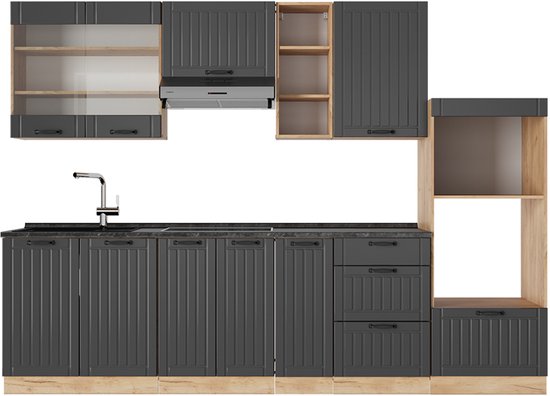 Meuble de cuisine complet Vicco Fame- Line – 280 cm, WB Anthracite Gris foncé
