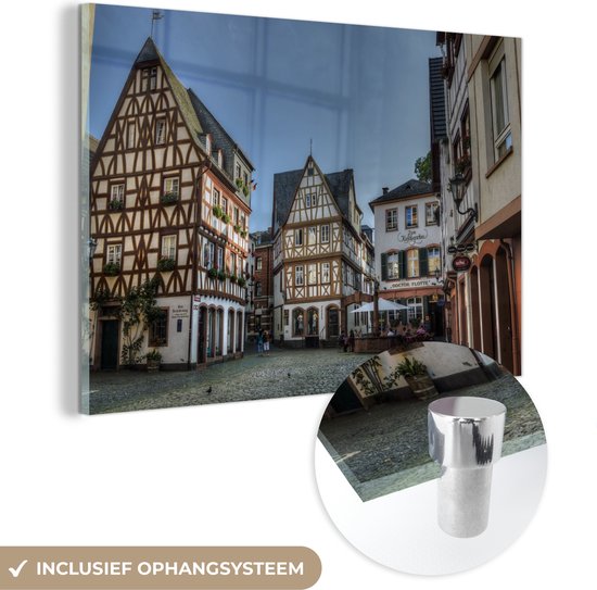 Maisons anciennes à Mayence, Allemagne Plexiglas 90x60 cm - Tirage photo sur Glas (décoration murale en plexiglas)