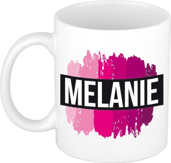 Mug cadeau naam Mélanie / tasse avec rayures de peinture rose - Cadeau collègue / fête des mères / anniversaire ou comme mug personnel employés