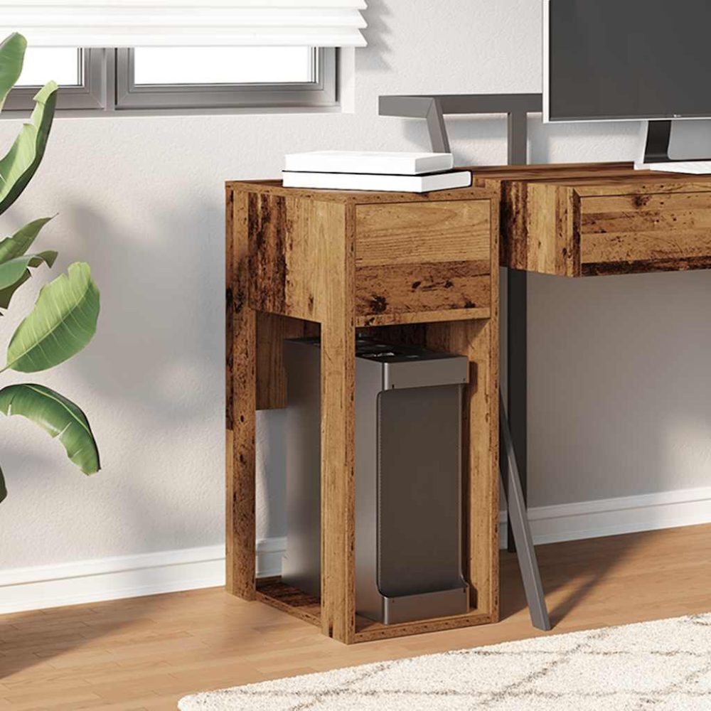Computer Tower Stand with Drawer Old Wood 30x44x74 cm – Image 3