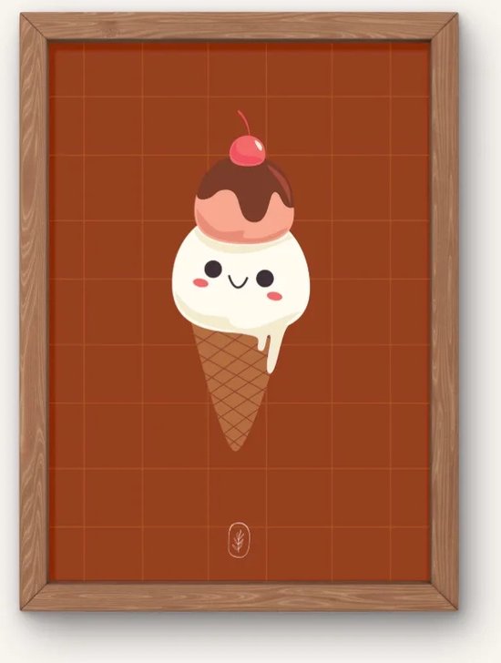 Ginger Roots - Affiche - Glace à la Cherry | Chambre de bébé | chambre d'enfants | Affiche amusante avec de la glace | Décoration murale | 30x40 cm