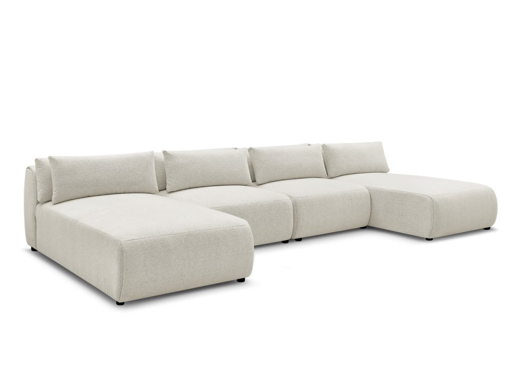 Canape panoramique fixe modulable avec tetieres JANA tissu chine avec 2 meridiennes et 2 chauffeuses