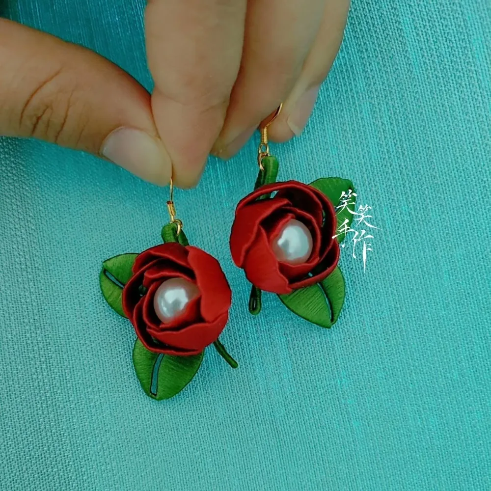 Handcrafted Chanhua Rose & Pearl Drop Earrings - 925 Silver Hooks – Image 3