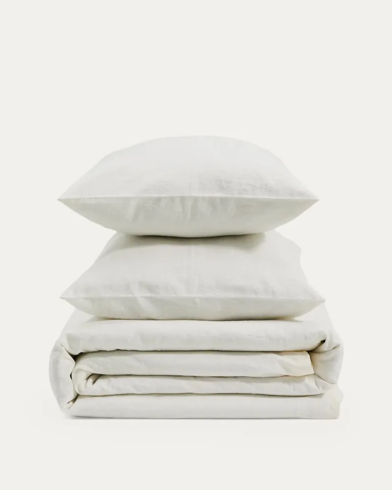Set Simmel aus Bett- und Kopfkissenbezug aus Baumwolle und Leinen in Ecru für 180-cm-Betten