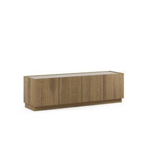 Meuble TV 4 portes 160 cm MARION effet chene et travertin Meuble TV 4 portes 160 cm MARION effet chene et travertin
