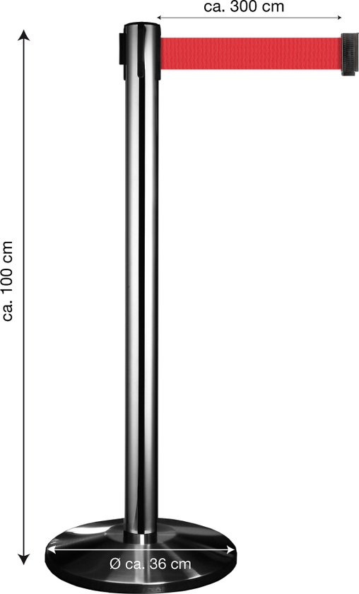 in-liner - poteau de barrière - inox - ruban rouge 3 mètres - 11 kg - garantie 2 ans