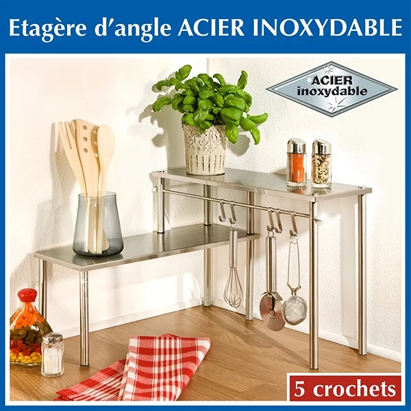 Étagère angle 2 étages en acier inoxydable Wenko by Maximex – Image 3