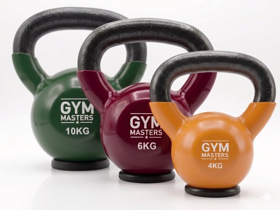Gym Masters Kettlebell Set 4-6-10 kg – Premium Vinyl Kettlebells – Base en Caoutchouc – Protection Optimale du Sol & Entraînement Sécurisé – Entraînement de Force à Domicile