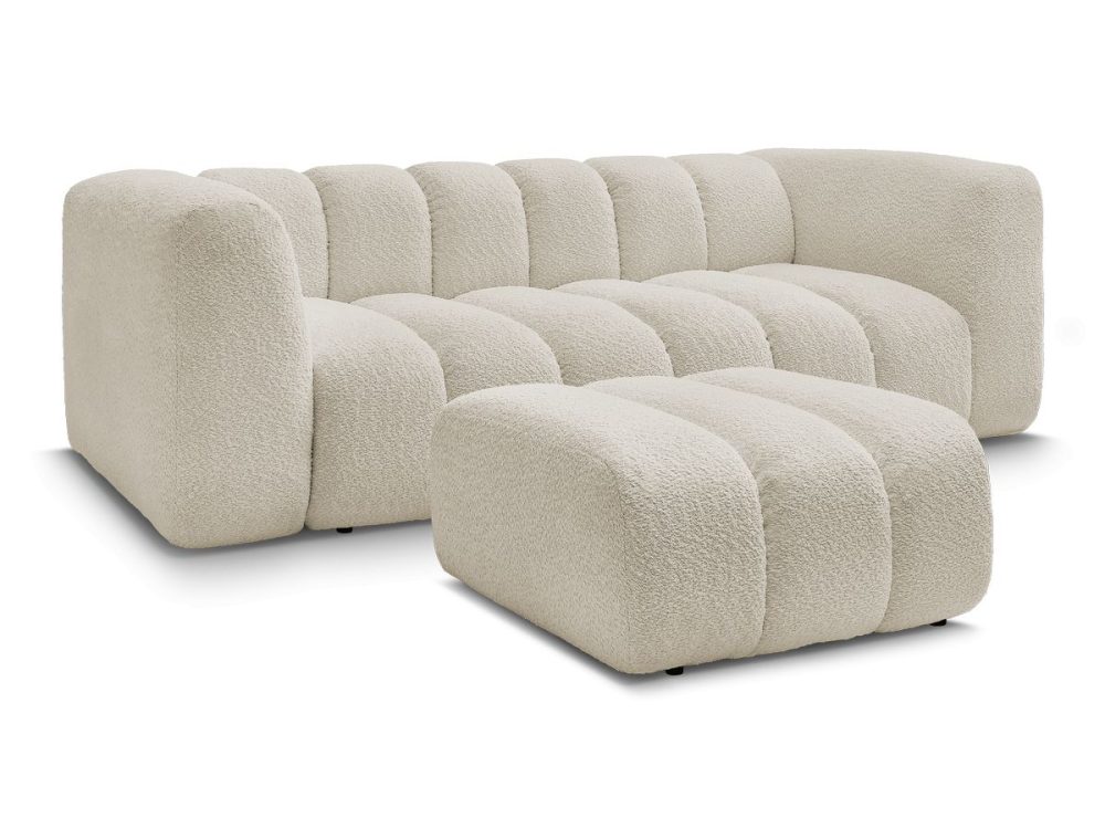 Canape droit fixe 3 places TALIA tissu bouclette avec pouf