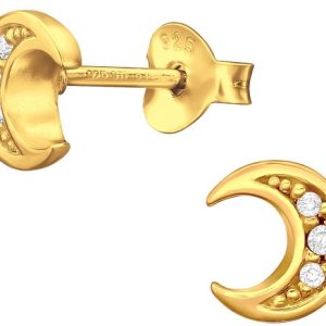 Joie|S – Boucles d’oreilles lune en argent – 7 mm – zircone – plaqué or 14 carats Joie|S – Boucles d’oreilles lune en argent – 7 mm – zircone – plaqué or 14 carats