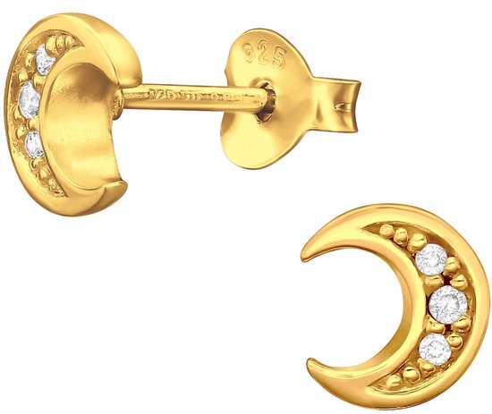 Joie|S - Boucles d'oreilles lune en argent - 7 mm - zircone - plaqué or 14 carats