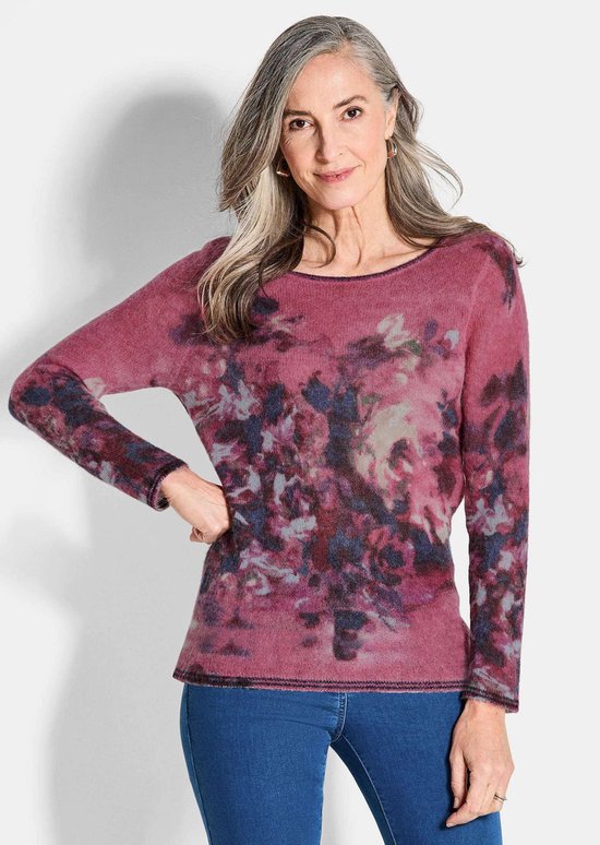 Goldner Pull fin tricoté Pull en laine avec imprimé fleuri, encolure bateau