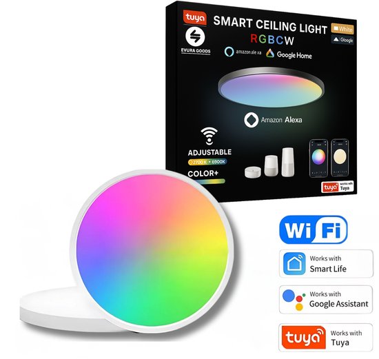 Evura Goods - Plafonnier intelligent - RVB et Wit chaud - 30 cm - Wit - Contrôlable par téléphone -