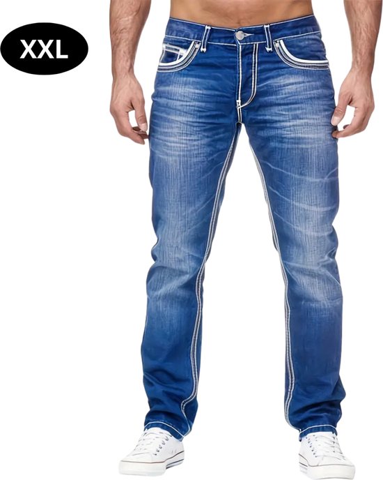 Livano Pantalon Long Hommes - Pantalon en Jean - Pantalons - Jean - Pants - Jeans - Trouser - Stretch - Straight Leg - Denim - Bleu Clair - Taille XXL