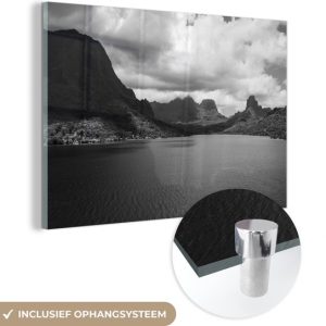 MuchoWow® Peinture sur verre 90×60 cm – Peinture sur verre acrylique – Paysage montagneux de Mo’orea en noir et blanc – Photo sur verre – Peintures MuchoWow® Peinture sur verre 90×60 cm – Peinture sur verre acrylique – Paysage montagneux de Mo’orea en noir et blanc – Photo sur verre – Peintures
