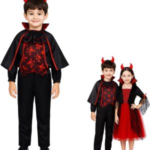 Joya Kids® | Costume enfant vampire | Costume de Dracula pour garçon | Costume d’Halloween avec cape, oreilles de diable et chemise skelet | Déguisement Zwart et rouge | Déguisements taille 110 Joya Kids® | Costume enfant vampire | Costume de Dracula pour garçon | Costume d’Halloween avec cape, oreilles de diable et chemise skelet | Déguisement Zwart et rouge | Déguisements taille 110