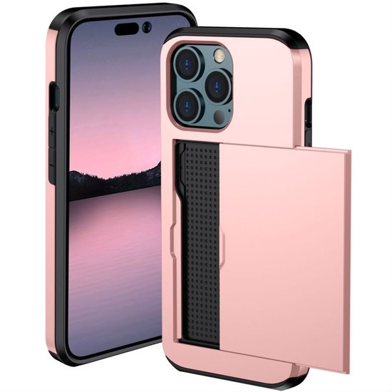 iPhone 14 Pro - Rose Gold Case - Espace pour 2 cartes - iMoshion Phone Case with Card Holder - Rose Gold