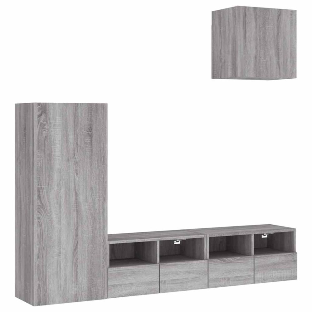 4 Piece TV Wall Units Grey Sonoma Engineered Wood – Image 2