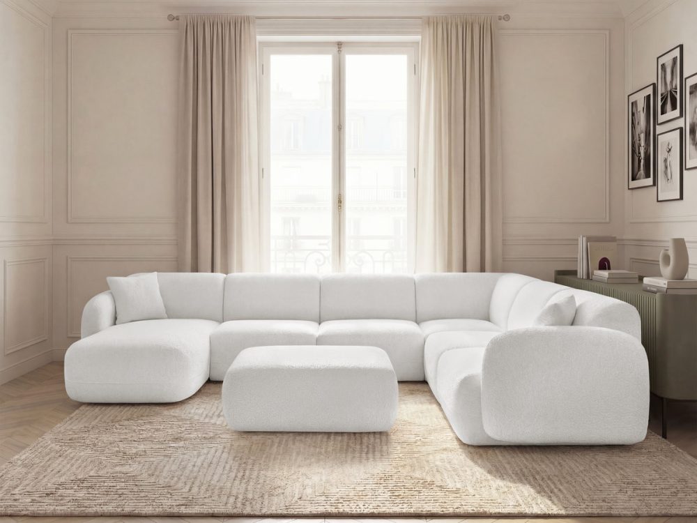 Canape panoramique fixe modulable ANDA avec 4 chauffeuses, 1 meridienne, 1 angle et 1 pouf – Image 3
