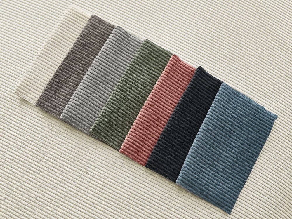 Canape droit fixe 3 places SIDONIE velours cotele avec pouf – Image 3