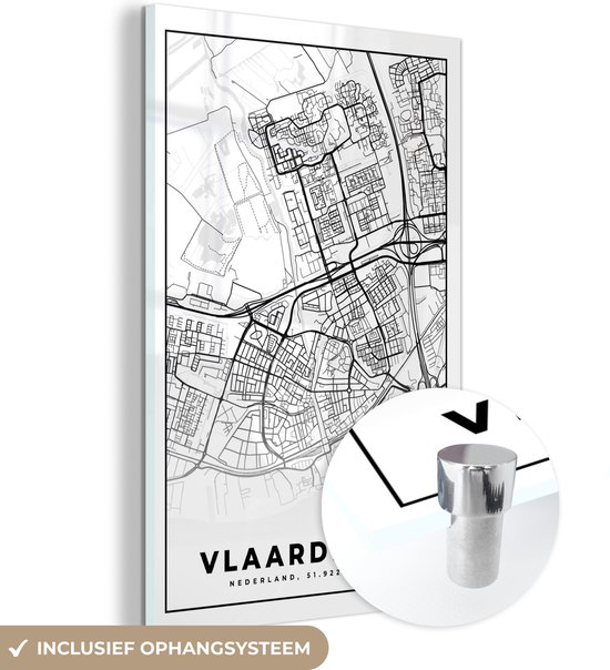MuchoWow® Peinture sur verre 60x90 cm - Peinture sur verre acrylique - Carte - Vlaardingen - Zwart - Wit - Photo sur verre - Peintures