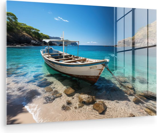 MuchoWow® Tableau sur verre 120x80 cm - Tableau sur verre acrylique - Bateau - Water - Maritime - Montagnes - Nature - Photo sur verre - Décoration murale salon - Décoration murale chambre - Peintures