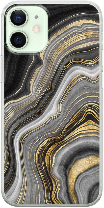 Mini housse pour iPhone 12 - Marbre Zwart Goud | Apple iPhone 12 Mini | Étui en Siliconen TPU | Couverture arrière transparente