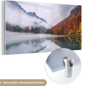 MuchoWow® Peinture sur verre 40×20 cm – Peinture sur verre acrylique – Automne – Brouillard – Water – Paysage – Photo sur verre – Peintures