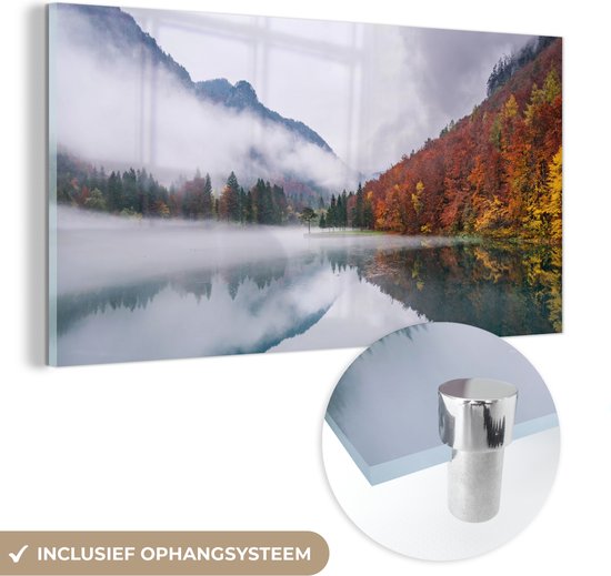 MuchoWow® Peinture sur verre 40x20 cm - Peinture sur verre acrylique - Automne - Brouillard - Water - Paysage - Photo sur verre - Peintures