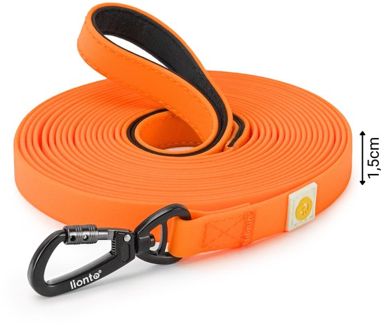 Ligne de remorquage pour chien Lionto, hydrofuge et avec mousqueton pivotant à 360°, orange fluo, 10 m