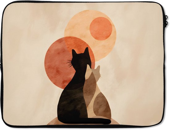 Housse pour ordinateur portable 15,6 pouces - Chats - Zwart - Abstrait - Cercles - Housse pour ordinateur portable - Dimensions intérieures 37x26 cm - Dos noir