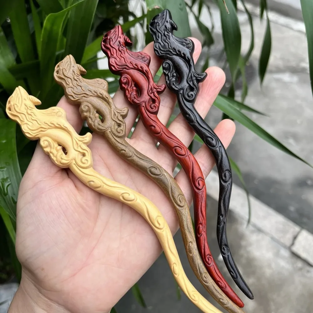 Natural Wooden Hair Stick Set - 20cm Mythical Creature Design (山海鲸)