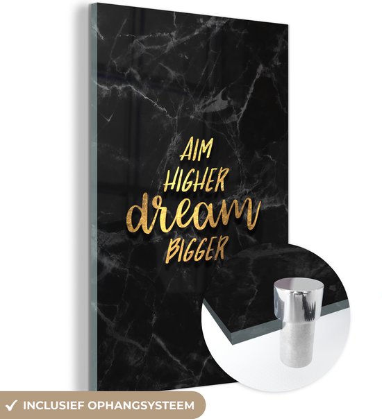 MuchoWow® Peinture sur verre 60x90 cm - Peinture sur verre - Citations - Dream - Or - Marbre - Photo sur verre acrylique - Peintures