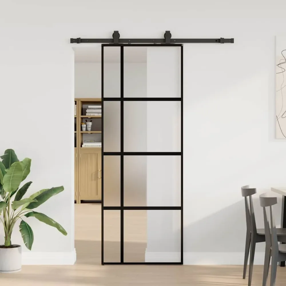 Sliding Door with Hardware Set Black 76×205 cm Tempered Glass Sliding Door with Hardware Set Black 76×205 cm Tempered Glass