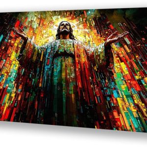 Jésus en abstraction colorée – Toile représentant le Christ – Décoration murale Jésus – Art abstrait – Décoration de salon style industriel – Accessoires de salon – Toile 100 x 75 cm Jésus en abstraction colorée – Toile représentant le Christ – Décoration murale Jésus – Art abstrait – Décoration de salon style industriel – Accessoires de salon – Toile 100 x 75 cm