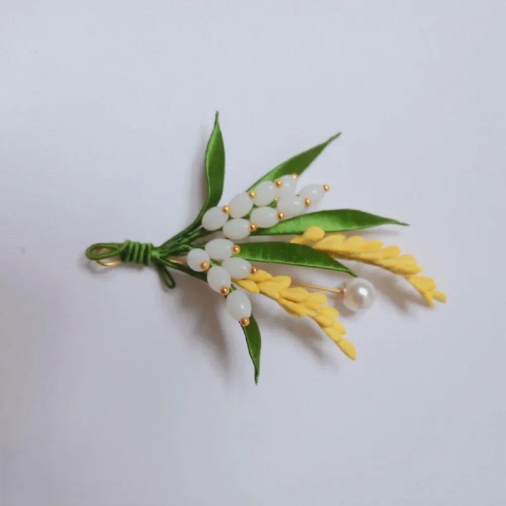Handmade Thread-Wrapped Wheat Ear Brooch - Artisanal Chanhua Harvest Symbol Pin – Image 3