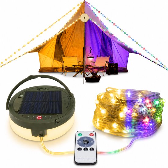 Lampe de camping LYNEXA® – Lampe de poche – Guirlande lumineuse extérieure – Guirlande lumineuse – Lampe de camping rechargeable – 4en1 – Batterie 3600mAh – Blanc chaud & RVB – 12 modes d’éclairage – Powerbank USB & Énergie solaire – 10m Lampe de camping LYNEXA® – Lampe de poche – Guirlande lumineuse extérieure – Guirlande lumineuse – Lampe de camping rechargeable – 4en1 – Batterie 3600mAh – Blanc chaud & RVB – 12 modes d’éclairage – Powerbank USB & Énergie solaire – 10m