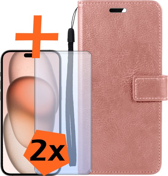 iPhone 15 Pro Max Cover Bookcase Flipcase Book Cover avec 2x protecteur d'écran - iPhone 15 Pro Max Case Book Case - Or Goud