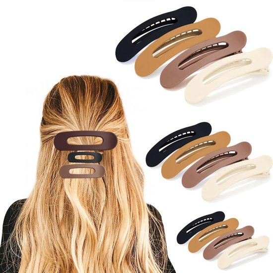 Lot de 12 pinces à cheveux plates pour femmes et filles, antidérapantes et résistantes, idéales pour cheveux épais et fins, 3 tailles.