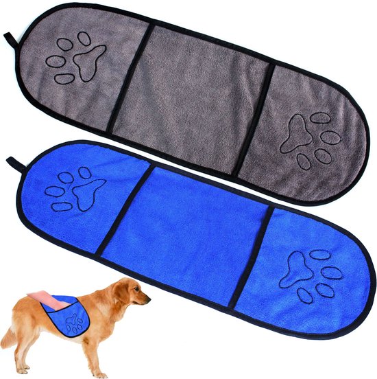 Hondenhanddoek – Handdoek – 2 Stuks – 65 x 21 cm – Pet towel – Sneldrogende handdoek – Absorptie – Droogdoek hond – Grijs/Koningsblauw Hondenhanddoek – Handdoek – 2 Stuks – 65 x 21 cm – Pet towel – Sneldrogende handdoek – Absorptie – Droogdoek hond – Grijs/Koningsblauw
