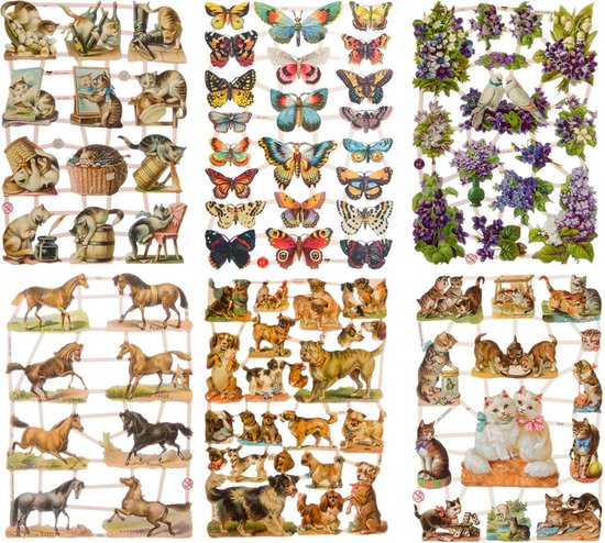 Images de poésie - 6 feuilles - Chats - Papillons - Fleurs - Paarden - Chiens - Chats - Album de poésie - hobby - créatif - bullet journal - livre d'amis - journal intime - découpage - artisanat - scrapbook
