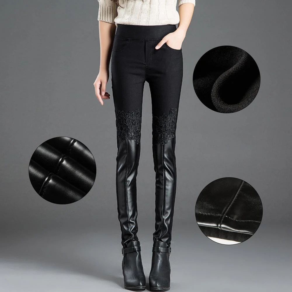 Pantalon Skinny Fit en Cuir avec Dentelle pour Femmes – Image 3
