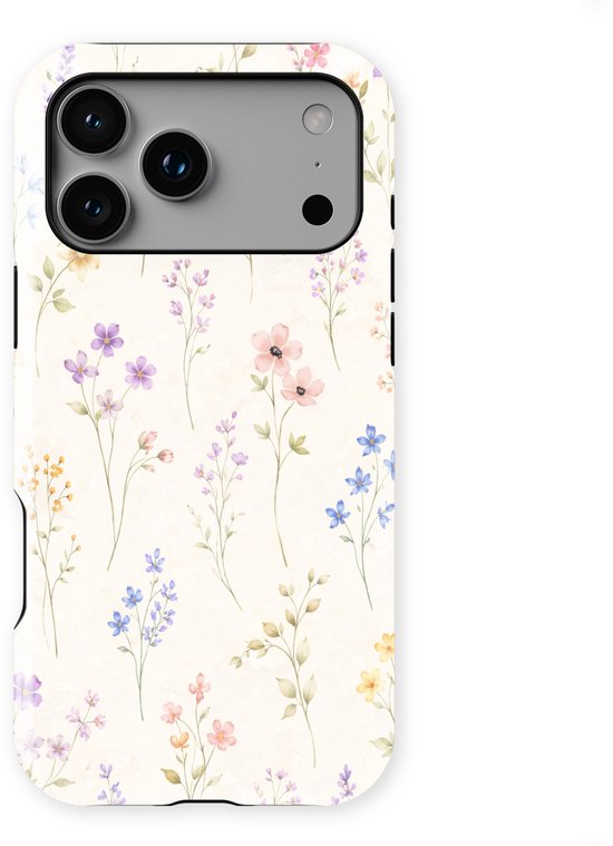 Housse Design Fleurs adaptée pour iPhone 17 Pro | Flower Print Tough Case Met Mag | Antichoc | Coque arrière motif floral compatible avec iPhone 17 Pro Wildflower Whisper