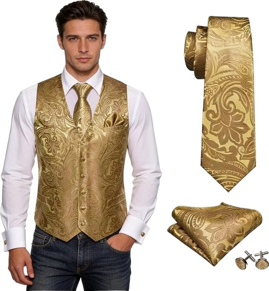 Gilet doré pour homme avec cravate - Mariage - Smoking - Costume - Blazer