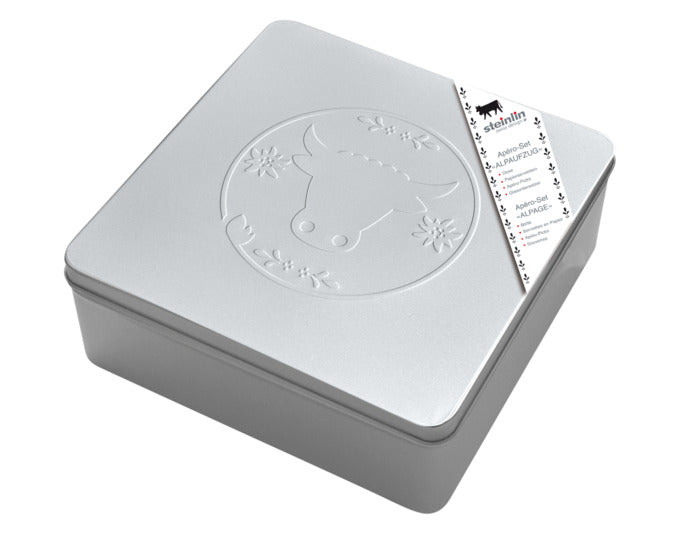 STEINLIN Weissblechdose Apèro-Box Alpaufzug gefüllt 19.5x19.5x7 cm – Image 2