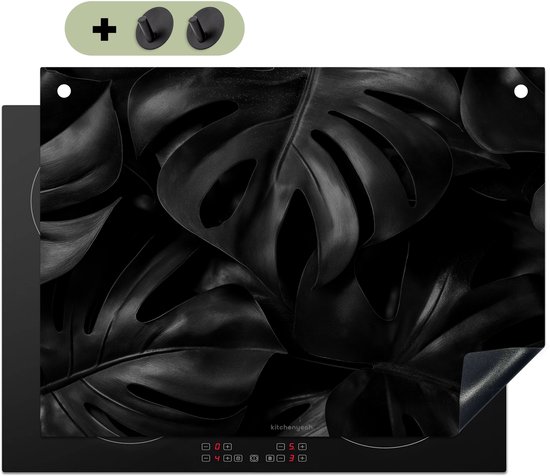 KitchenYeah® Protection plaque induction 71x52 cm - Noir - Monstera - Feuilles - Protege plaque de cuisson - Couvre plaque induction - Protecteur d'induction - Cuisine