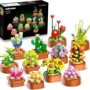 Kit de construction de plantes succulentes CUBIMANA 12 pièces – 1403 Mini -briques 3,6 mm – Collection de Fleurs vibrantes – Bouwstenen Plantes décoratives pour la maison – Cadeau créatif à DIY pour Adultes et Enfants de 10 ans et plus