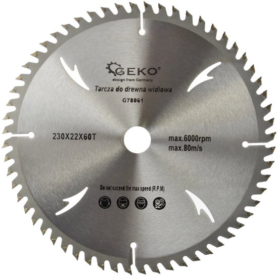 Lame de scie circulaire GEKO - 230 mm - 60 dents - Trous de refroidissement - TCT
