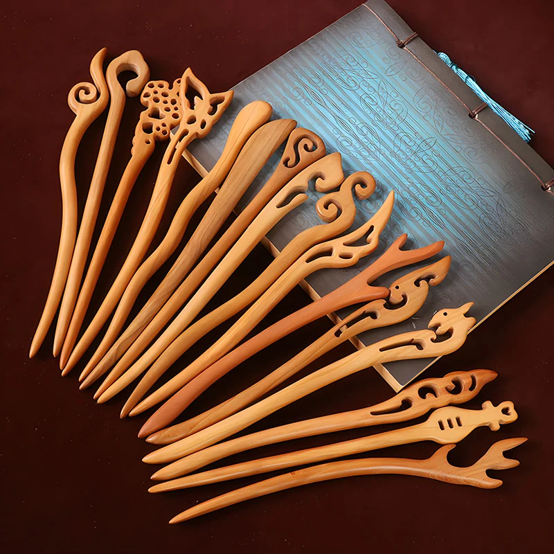 PF079 - 18cm Peach Pear Wood Hair Sticks - Wholesale – Image 2